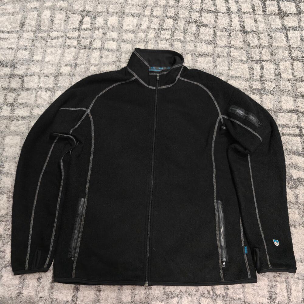 KUHL Alfpaca Fleece Jacket Mens XL Black Full Zip Thumb Holes Technical Outdoor